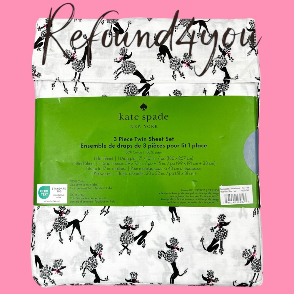 Kate Spade - ‘Poodles’ Regular Twin Sheet Set. NWT. Firm!